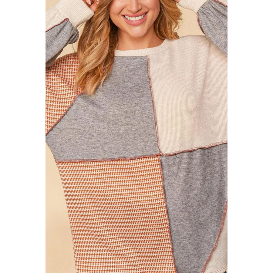 Exposed Seam Color Block Round Neck Top Apparel and Accessories