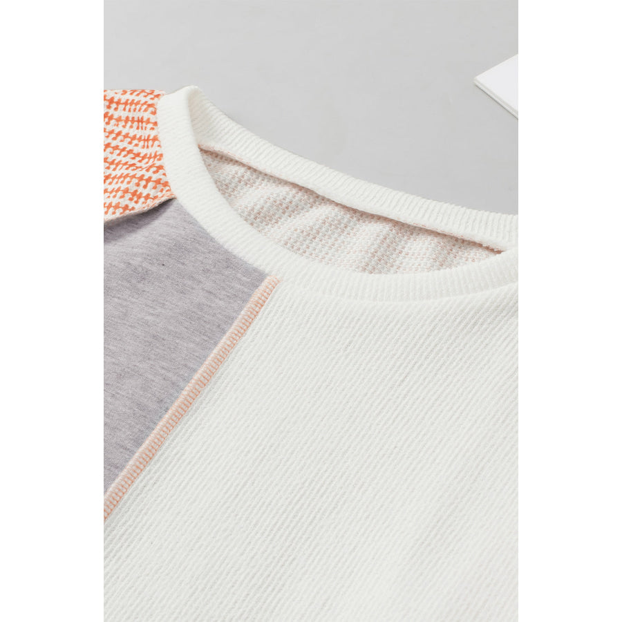 Exposed Seam Color Block Round Neck Top Apparel and Accessories