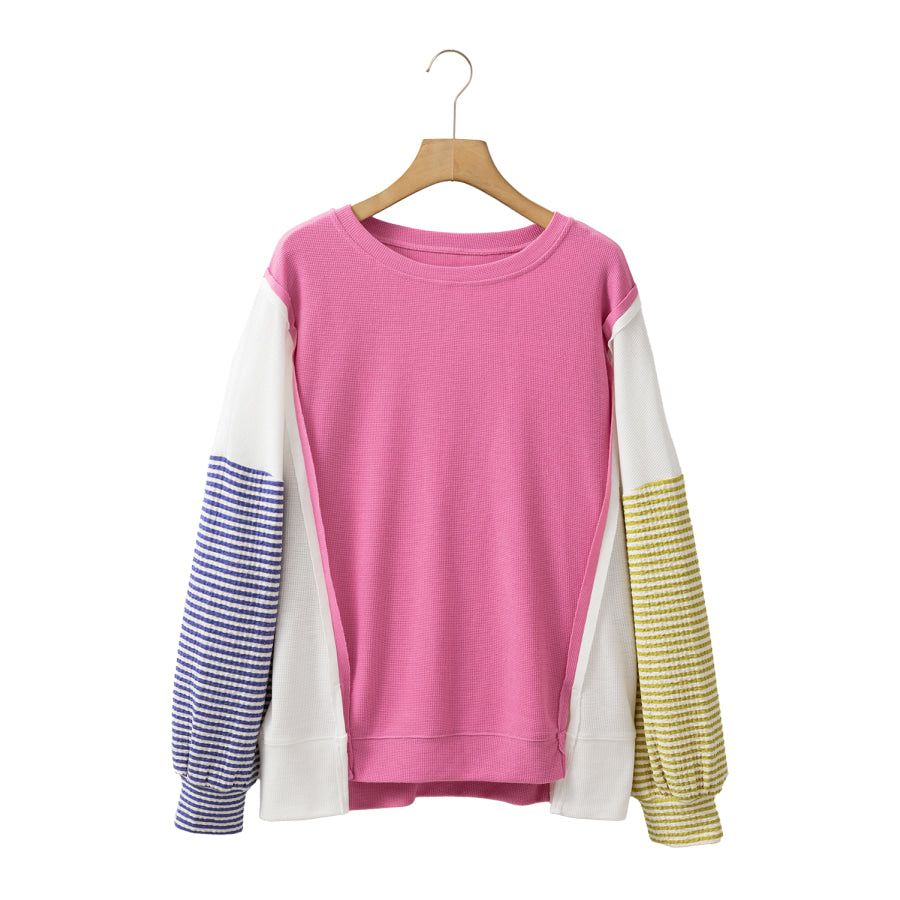 Exposed Seam Contrast Long Sleeve Sweatshirt Apparel and Accessories