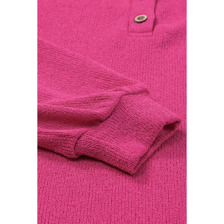 Exposed Seam Detail Henley Knit Hoodie Apparel and Accessories