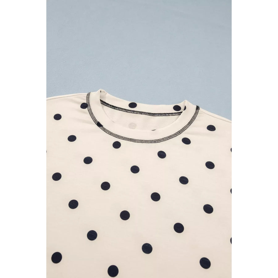 Exposed Seam Detail Polka Dot Loose Tee Drawstring Shorts Set Apparel and Accessories