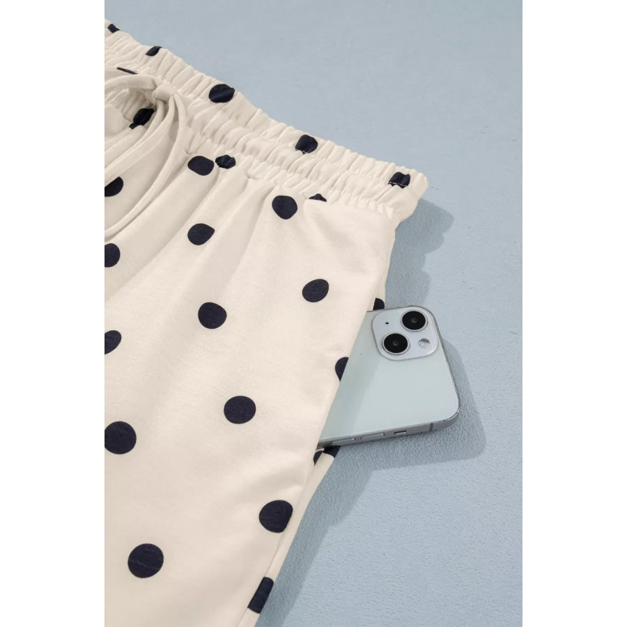 Exposed Seam Detail Polka Dot Loose Tee Drawstring Shorts Set Apparel and Accessories
