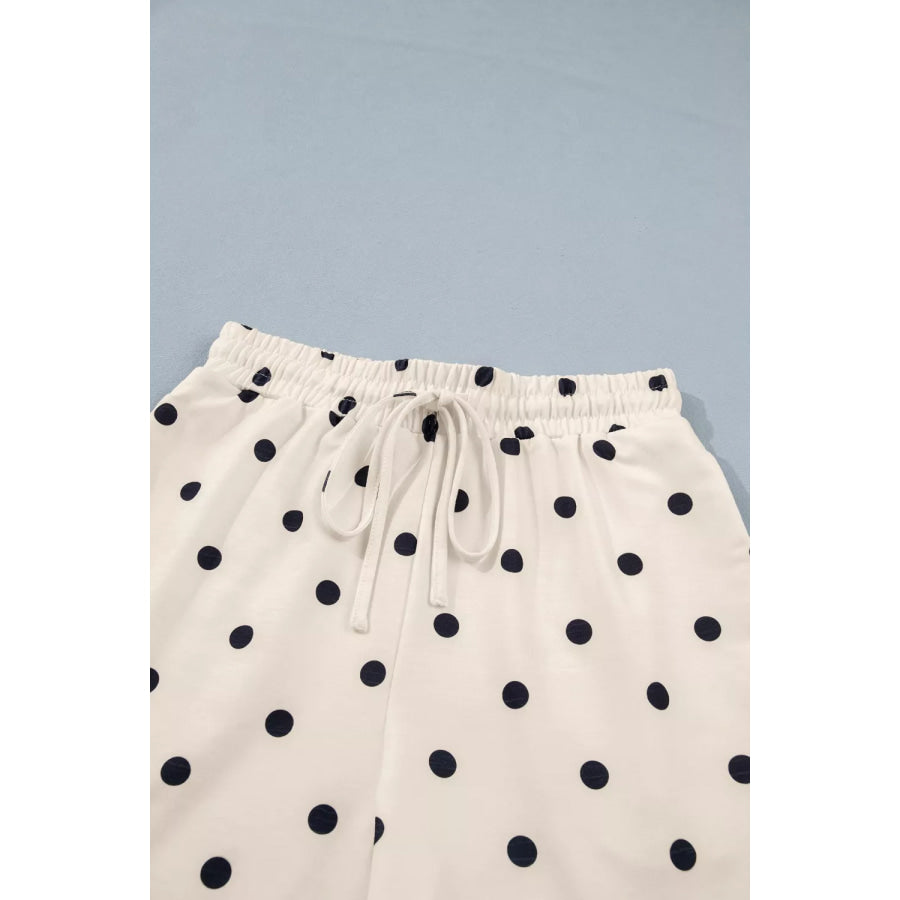 Exposed Seam Detail Polka Dot Loose Tee Drawstring Shorts Set Apparel and Accessories