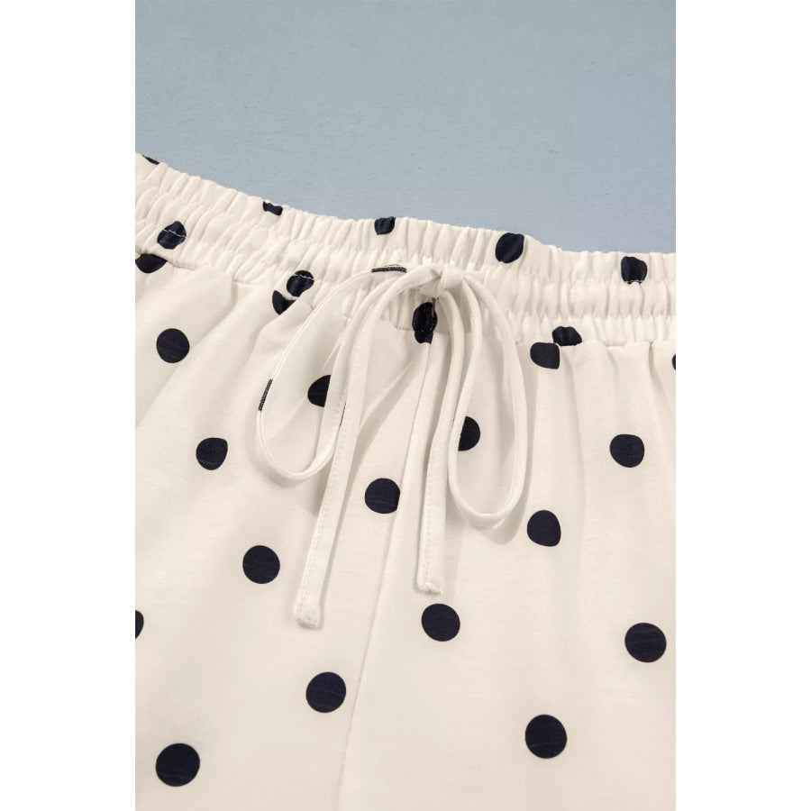 Exposed Seam Detail Polka Dot Loose Tee Drawstring Shorts Set Apparel and Accessories