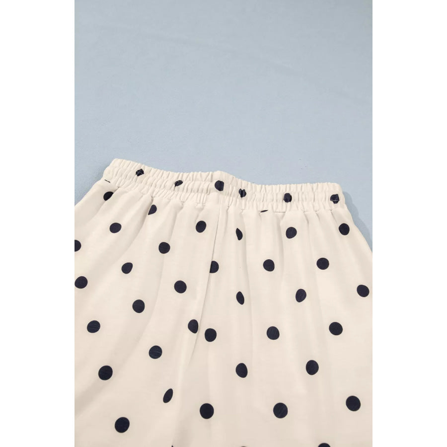 Exposed Seam Detail Polka Dot Loose Tee Drawstring Shorts Set Apparel and Accessories