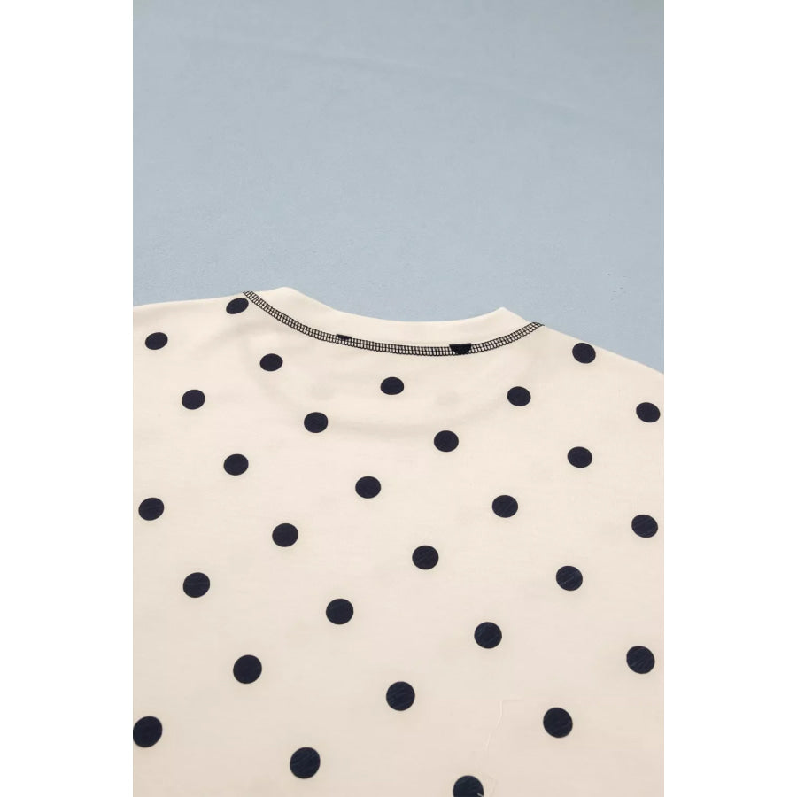 Exposed Seam Detail Polka Dot Loose Tee Drawstring Shorts Set Apparel and Accessories