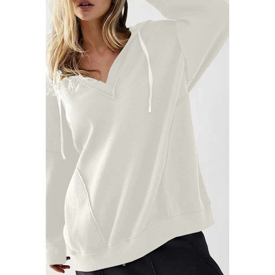 Exposed Seam Drawstring Long Sleeve Hoodie Apparel and Accessories