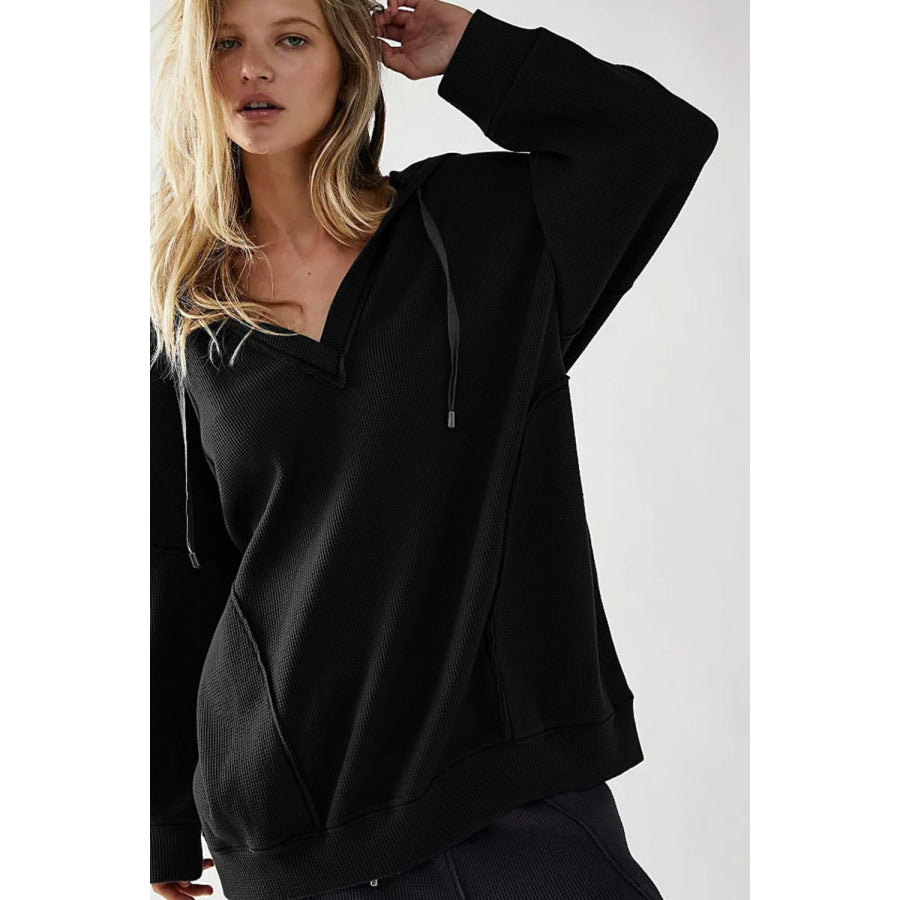 Exposed Seam Drawstring Long Sleeve Hoodie Apparel and Accessories