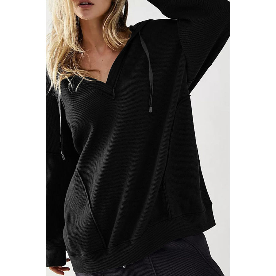 Exposed Seam Drawstring Long Sleeve Hoodie Apparel and Accessories