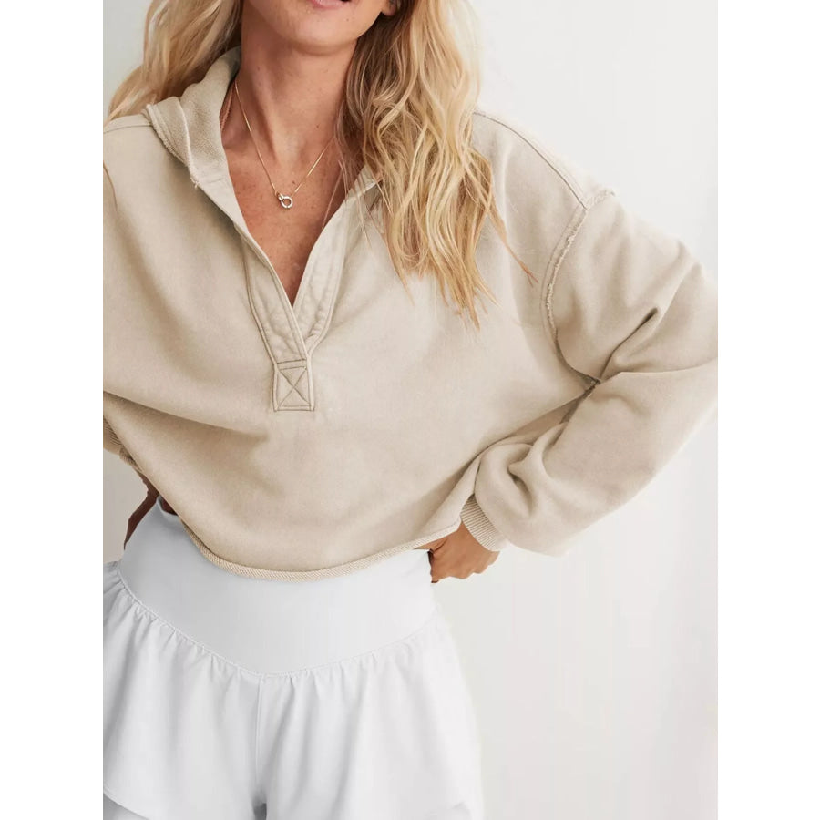 Exposed Seam Dropped Shoulder Hoodie Apparel and Accessories