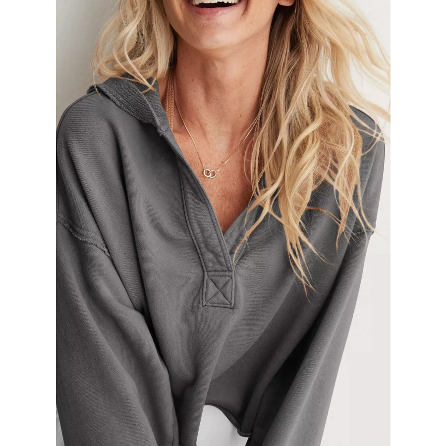 Exposed Seam Dropped Shoulder Hoodie Apparel and Accessories
