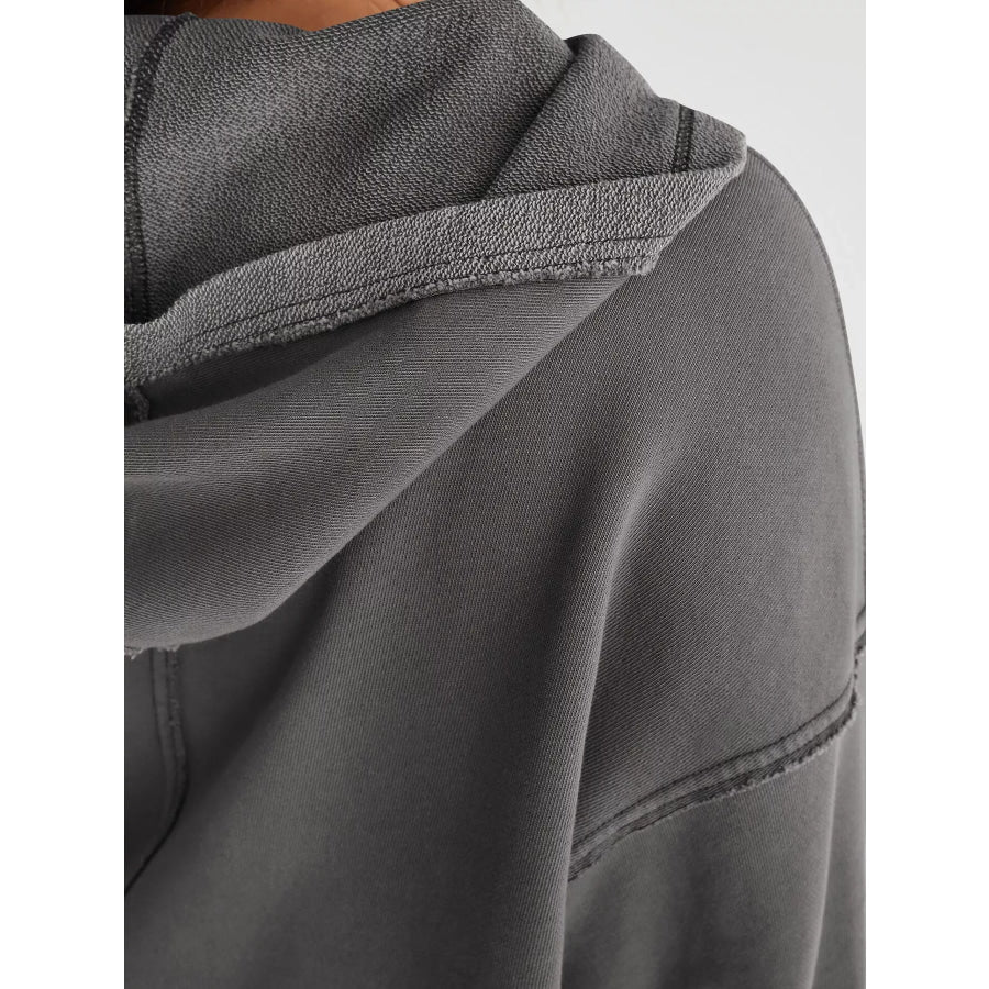 Exposed Seam Dropped Shoulder Hoodie Apparel and Accessories