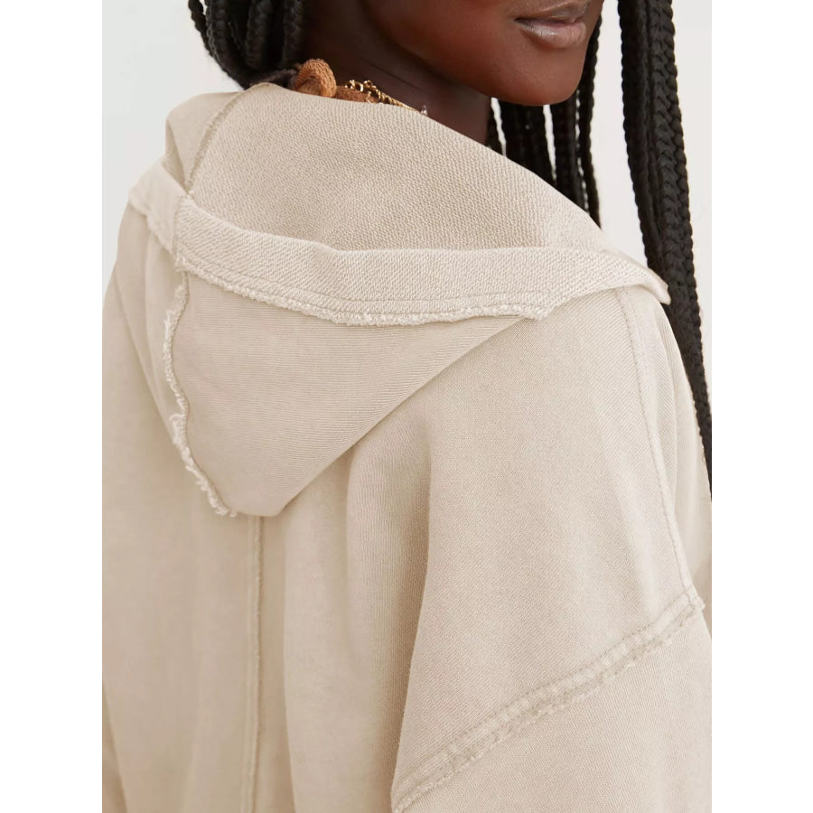Exposed Seam Dropped Shoulder Hoodie Apparel and Accessories