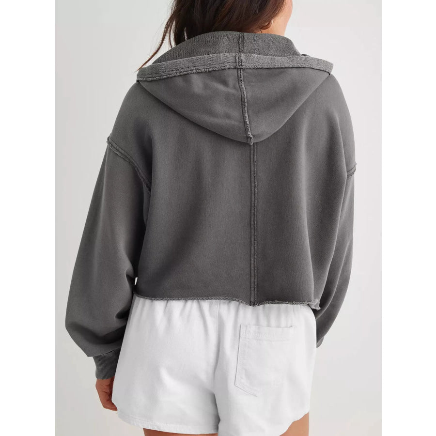 Exposed Seam Dropped Shoulder Hoodie Apparel and Accessories