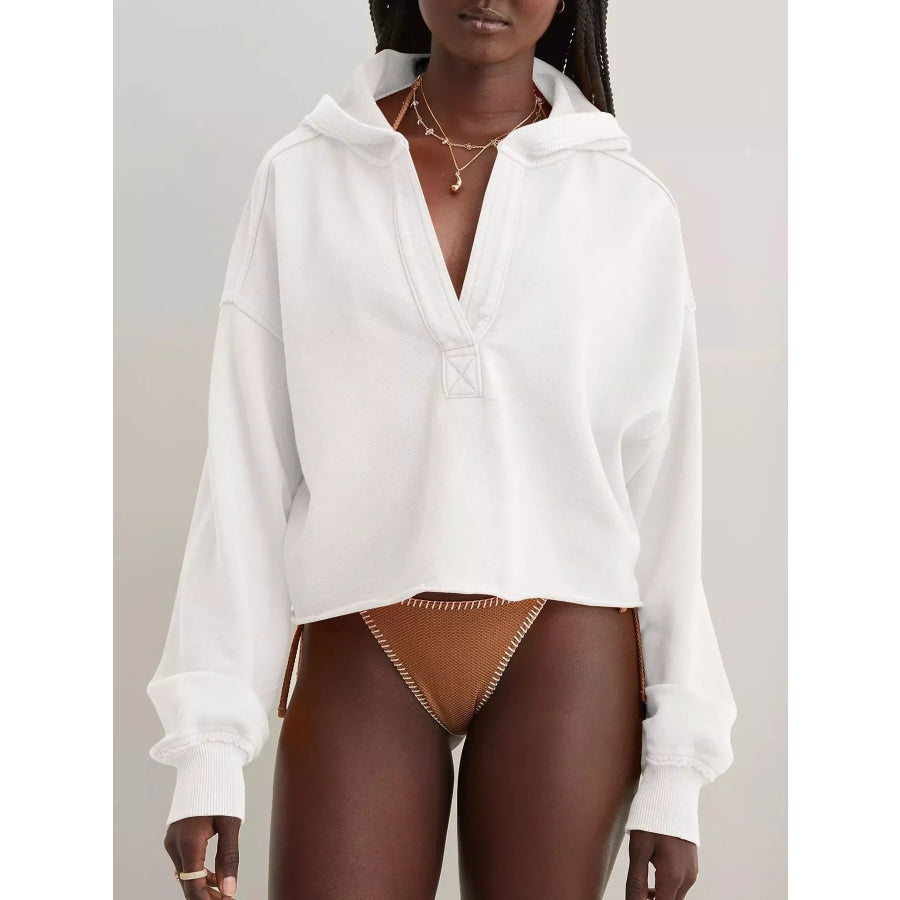 Exposed Seam Dropped Shoulder Hoodie Apparel and Accessories