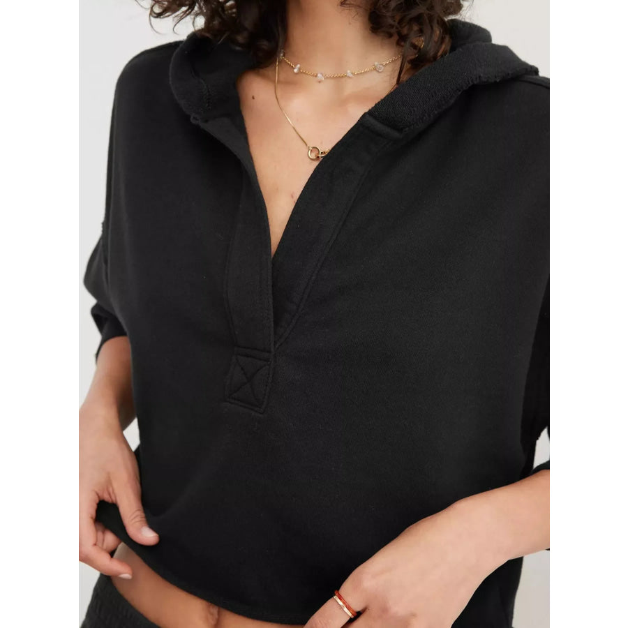 Exposed Seam Dropped Shoulder Hoodie Apparel and Accessories
