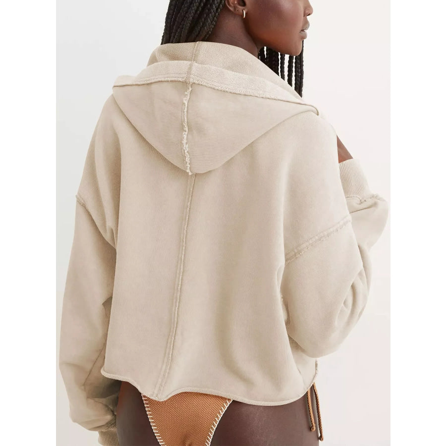 Exposed Seam Dropped Shoulder Hoodie Apparel and Accessories