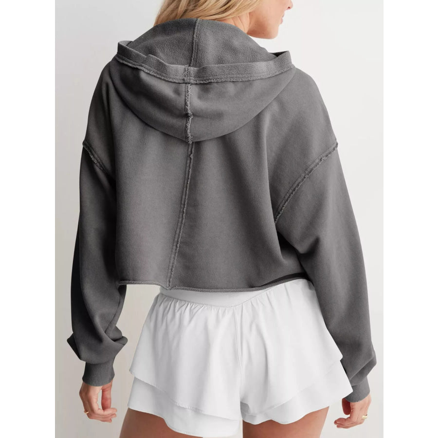 Exposed Seam Dropped Shoulder Hoodie Apparel and Accessories