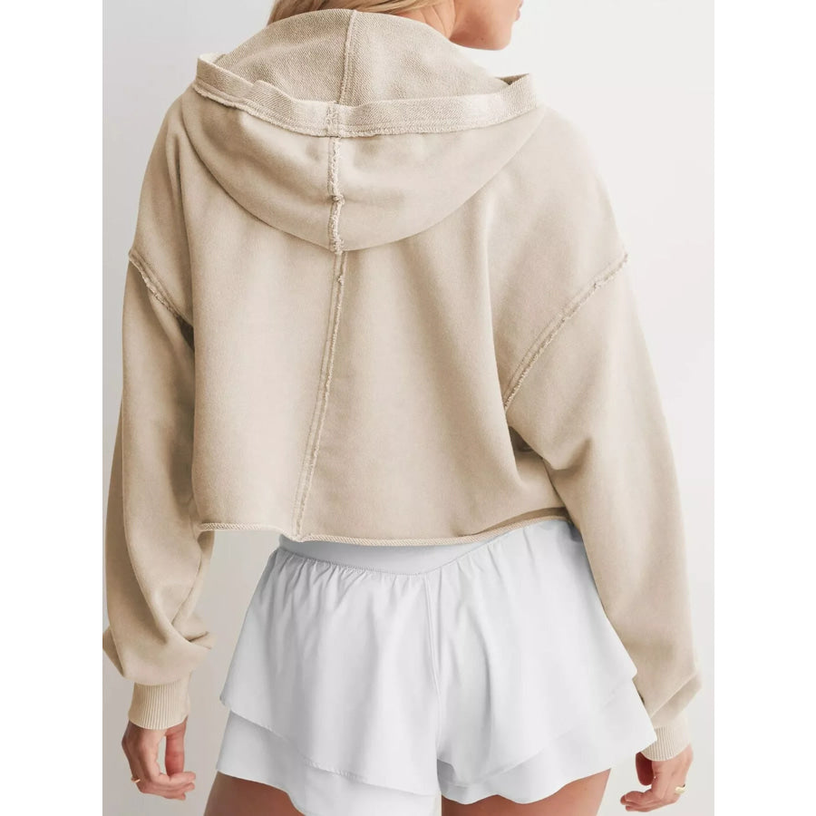Exposed Seam Dropped Shoulder Hoodie Apparel and Accessories