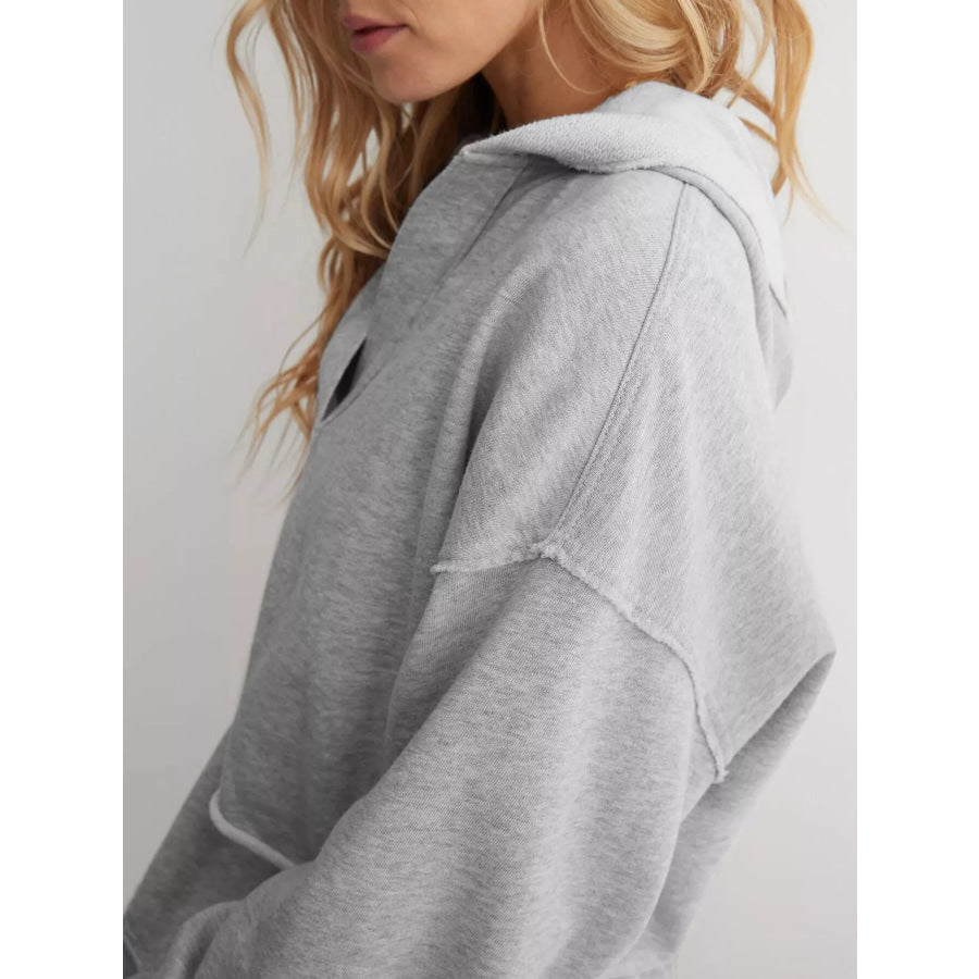Exposed Seam Dropped Shoulder Hoodie Apparel and Accessories