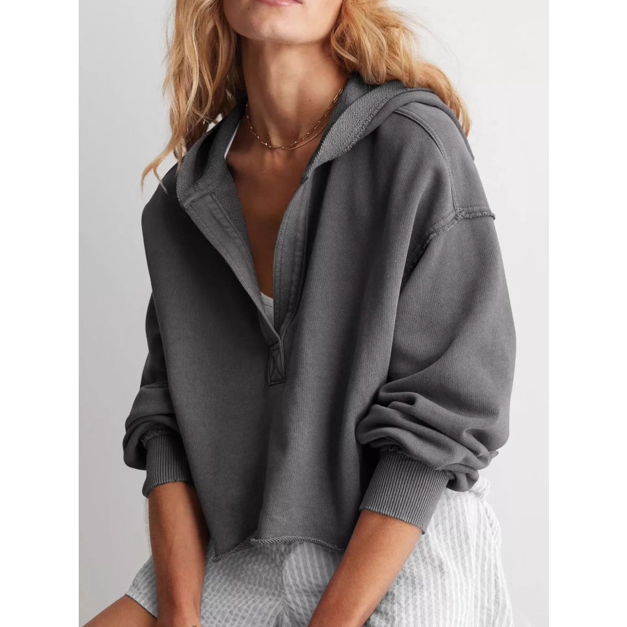 Exposed Seam Dropped Shoulder Hoodie Dark Gray / S Apparel and Accessories