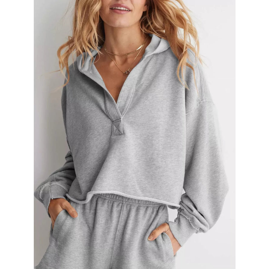 Exposed Seam Dropped Shoulder Hoodie Light Gray / S Apparel and Accessories