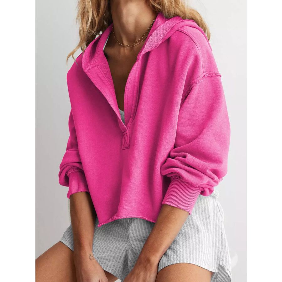 Exposed Seam Dropped Shoulder Hoodie Rose Red / S Apparel and Accessories