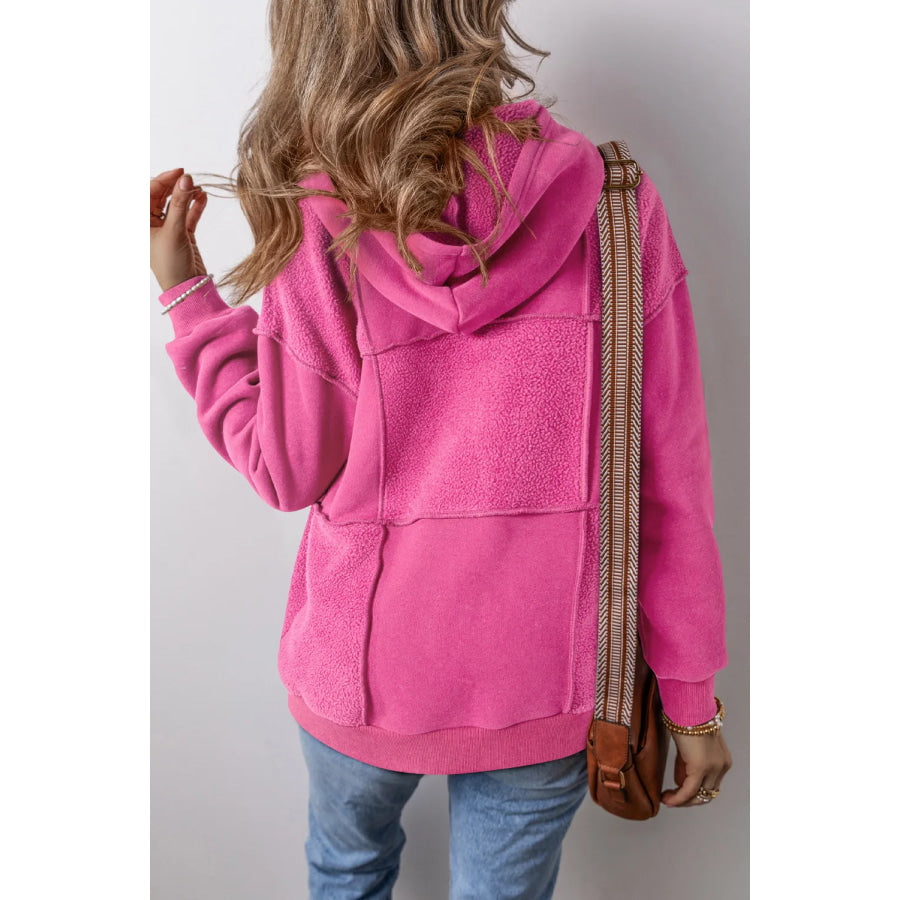 Exposed Seam Dropped Shoulder Long Sleeve Hoodie Fuchsia Pink / S Apparel and Accessories