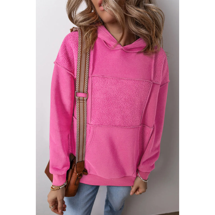 Exposed Seam Dropped Shoulder Long Sleeve Hoodie Fuchsia Pink / S Apparel and Accessories