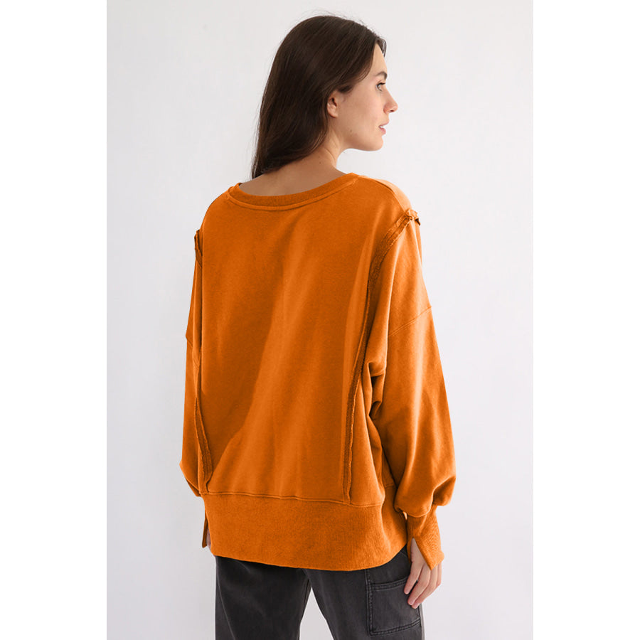 Exposed Seam High-Low Long Sleeve Sweatshirt Apparel and Accessories