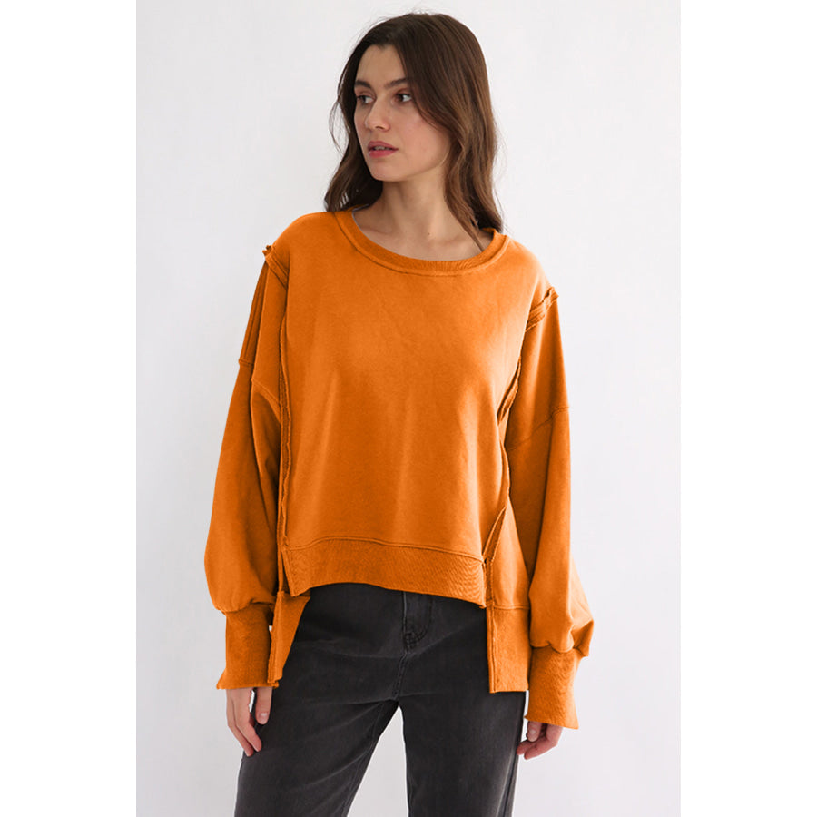 Exposed Seam High-Low Long Sleeve Sweatshirt Apparel and Accessories