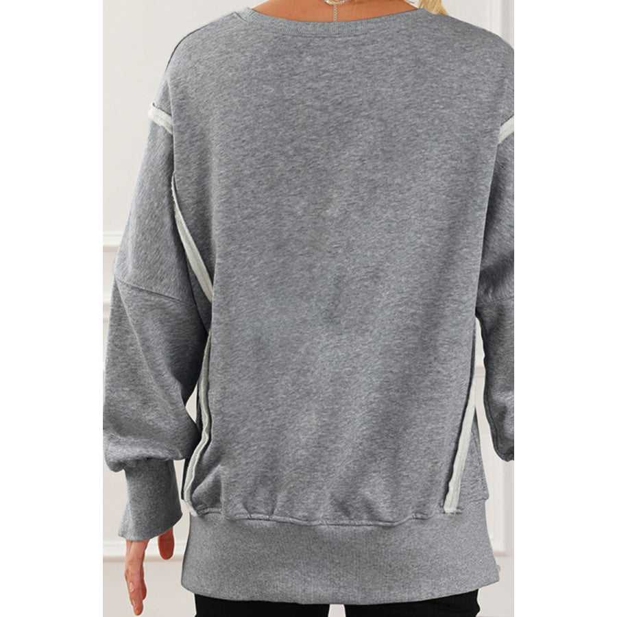 Exposed Seam High-Low Long Sleeve Sweatshirt Apparel and Accessories