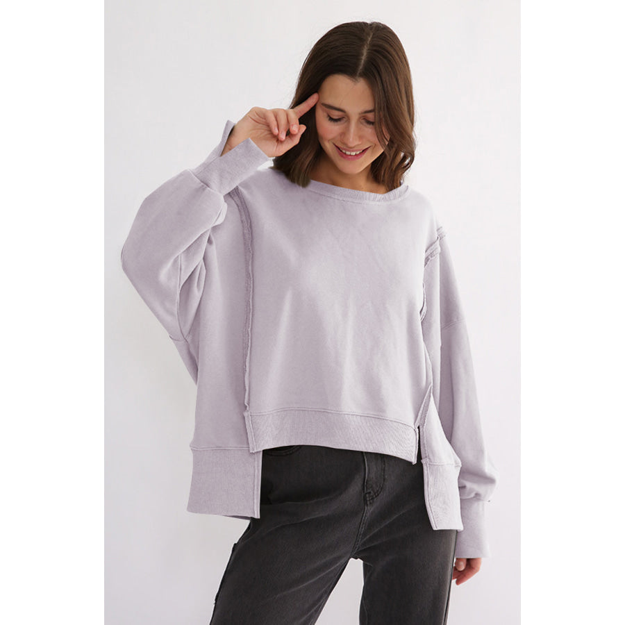 Exposed Seam High-Low Long Sleeve Sweatshirt Apparel and Accessories