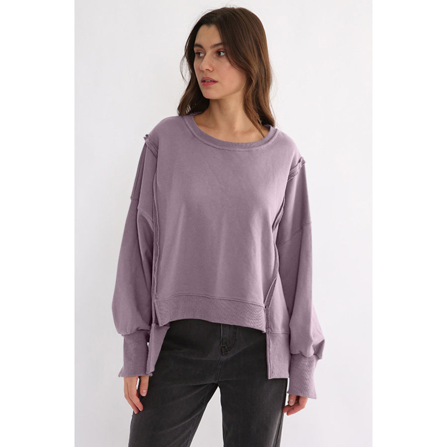 Exposed Seam High-Low Long Sleeve Sweatshirt Apparel and Accessories