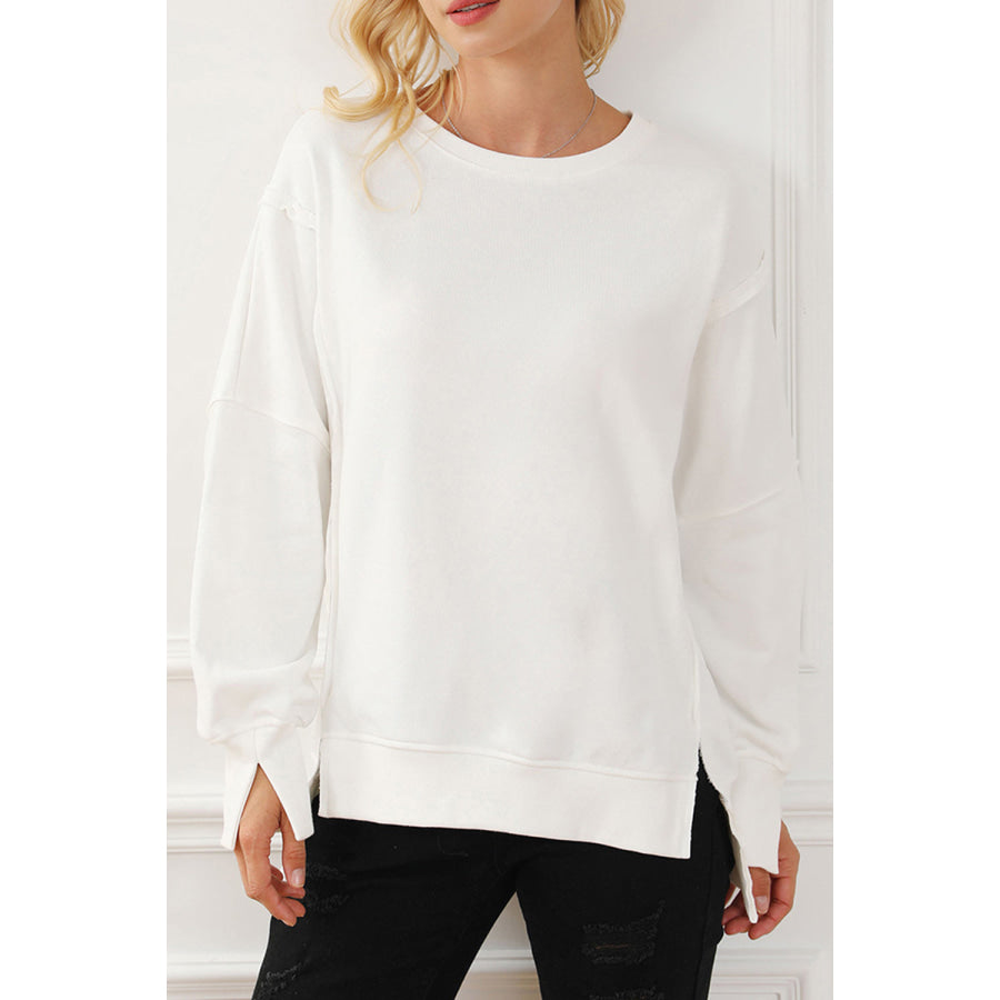 Exposed Seam High-Low Long Sleeve Sweatshirt Apparel and Accessories