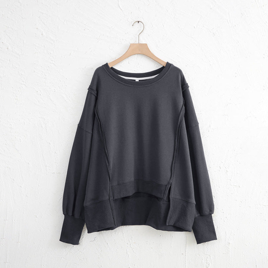 Exposed Seam High-Low Long Sleeve Sweatshirt Apparel and Accessories