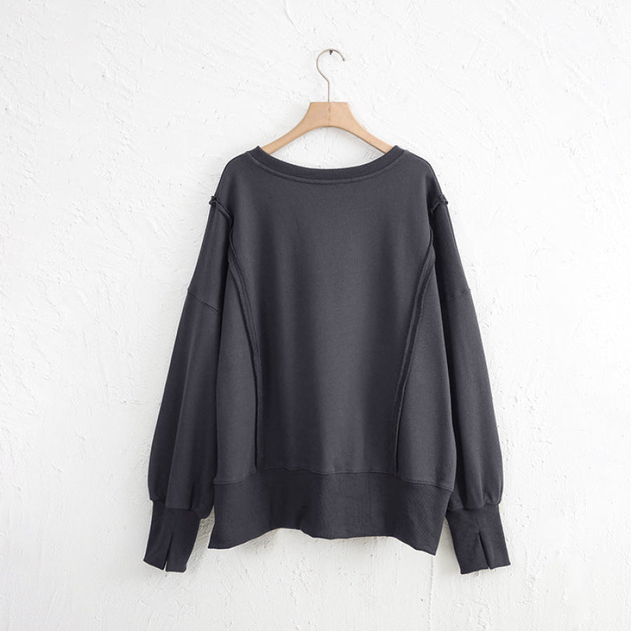 Exposed Seam High-Low Long Sleeve Sweatshirt Apparel and Accessories