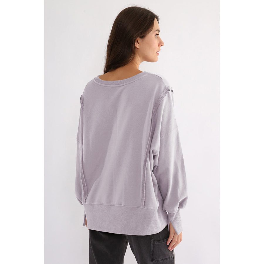 Exposed Seam High-Low Long Sleeve Sweatshirt Apparel and Accessories