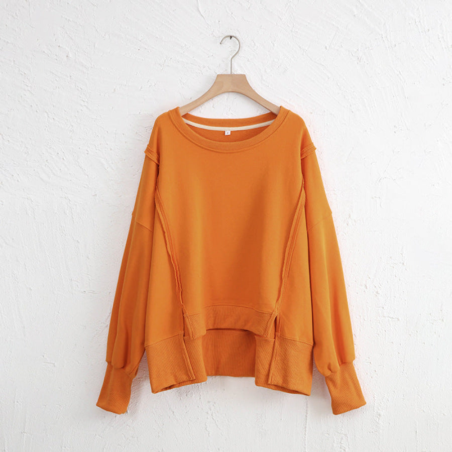 Exposed Seam High-Low Long Sleeve Sweatshirt Apparel and Accessories