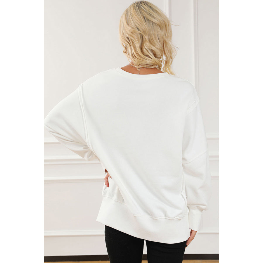 Exposed Seam High-Low Long Sleeve Sweatshirt Apparel and Accessories