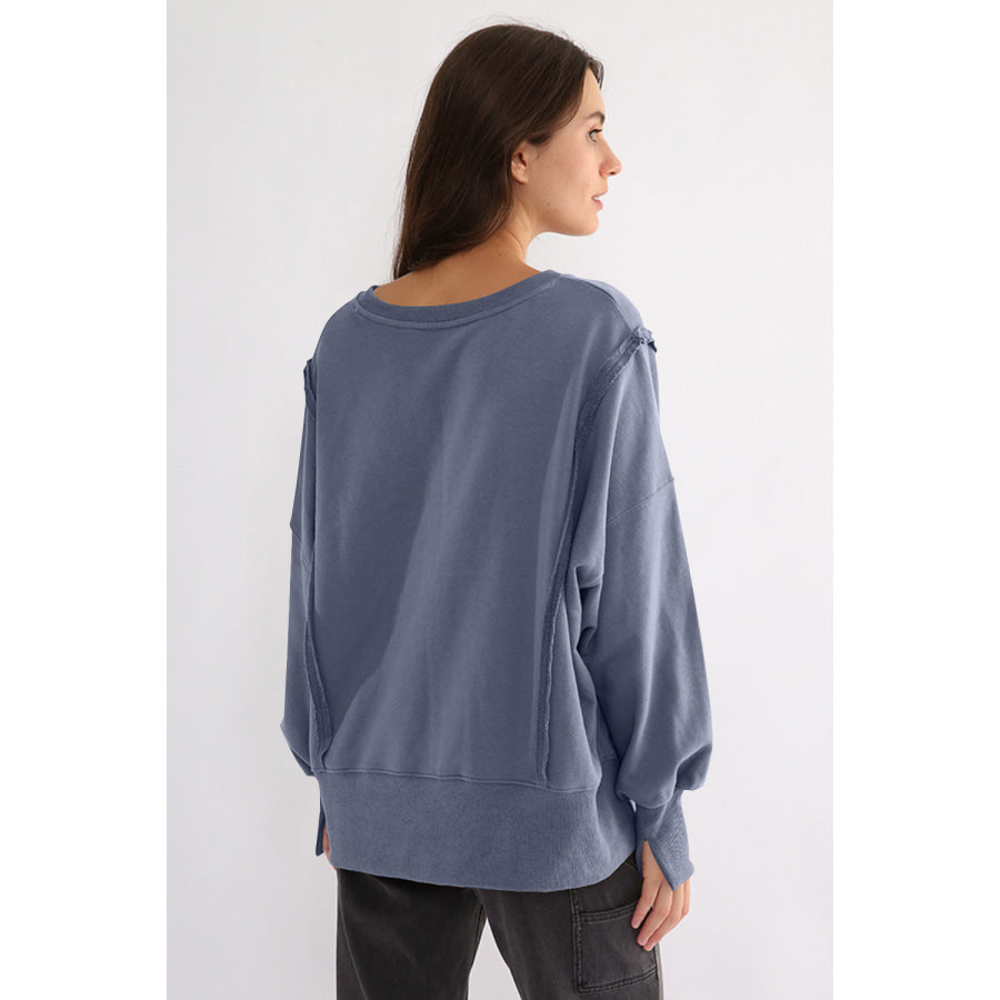 Exposed Seam High-Low Long Sleeve Sweatshirt Apparel and Accessories