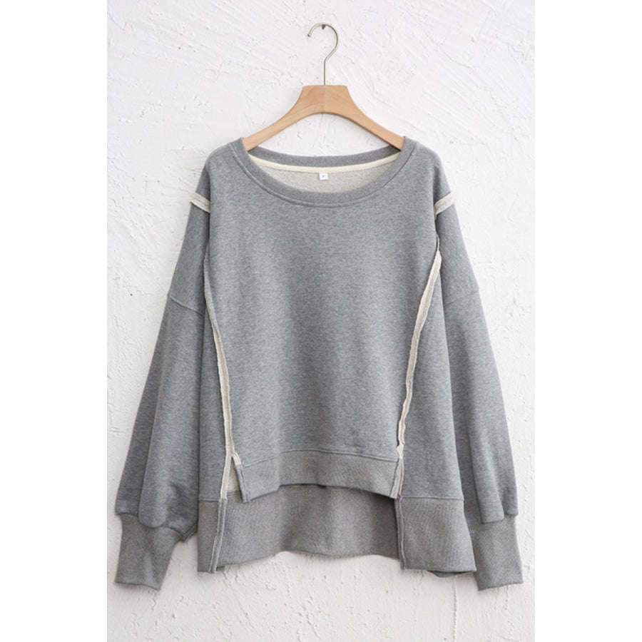 Exposed Seam High-Low Long Sleeve Sweatshirt Apparel and Accessories