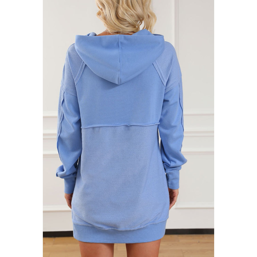 Exposed Seam Kangaroo Pocket Long Sleeve Hoodie Apparel and Accessories