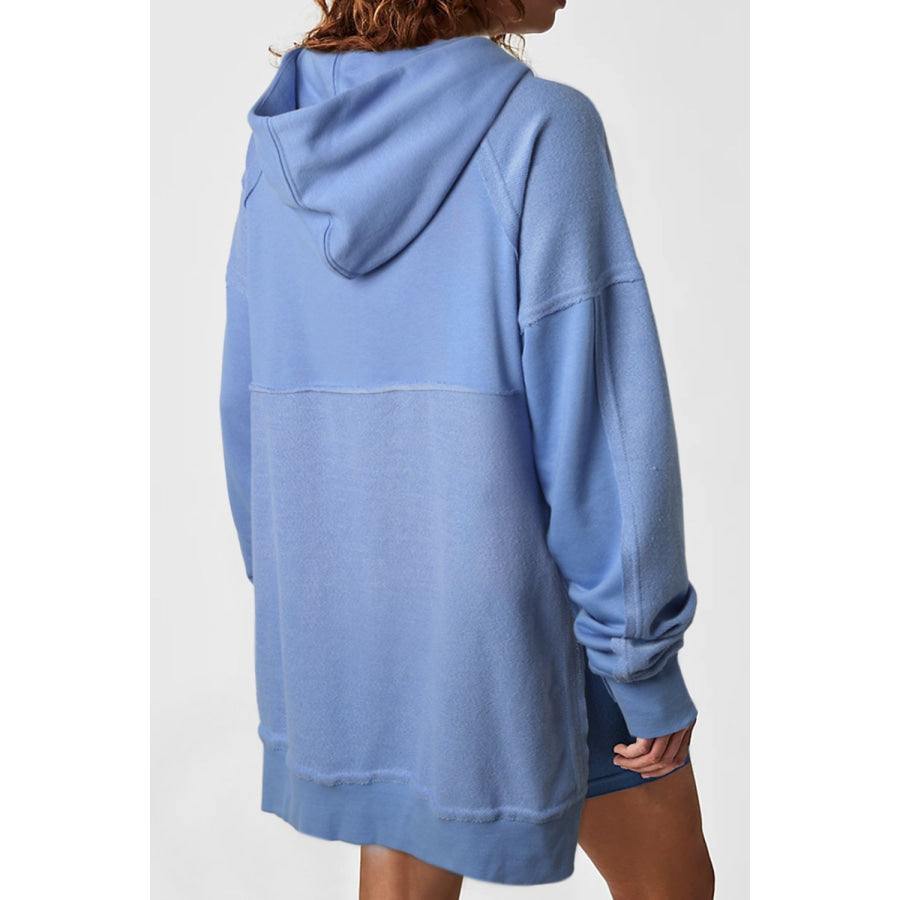 Exposed Seam Kangaroo Pocket Long Sleeve Hoodie Apparel and Accessories