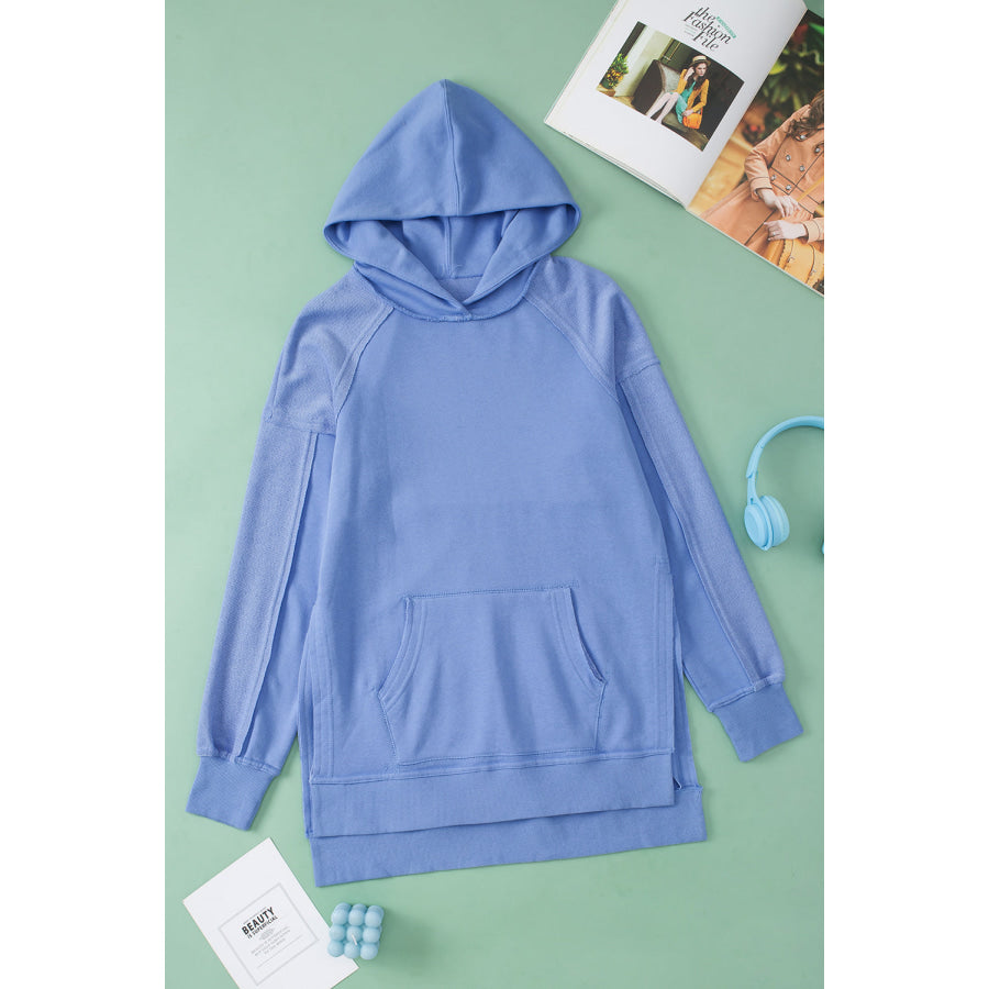 Exposed Seam Kangaroo Pocket Long Sleeve Hoodie Apparel and Accessories