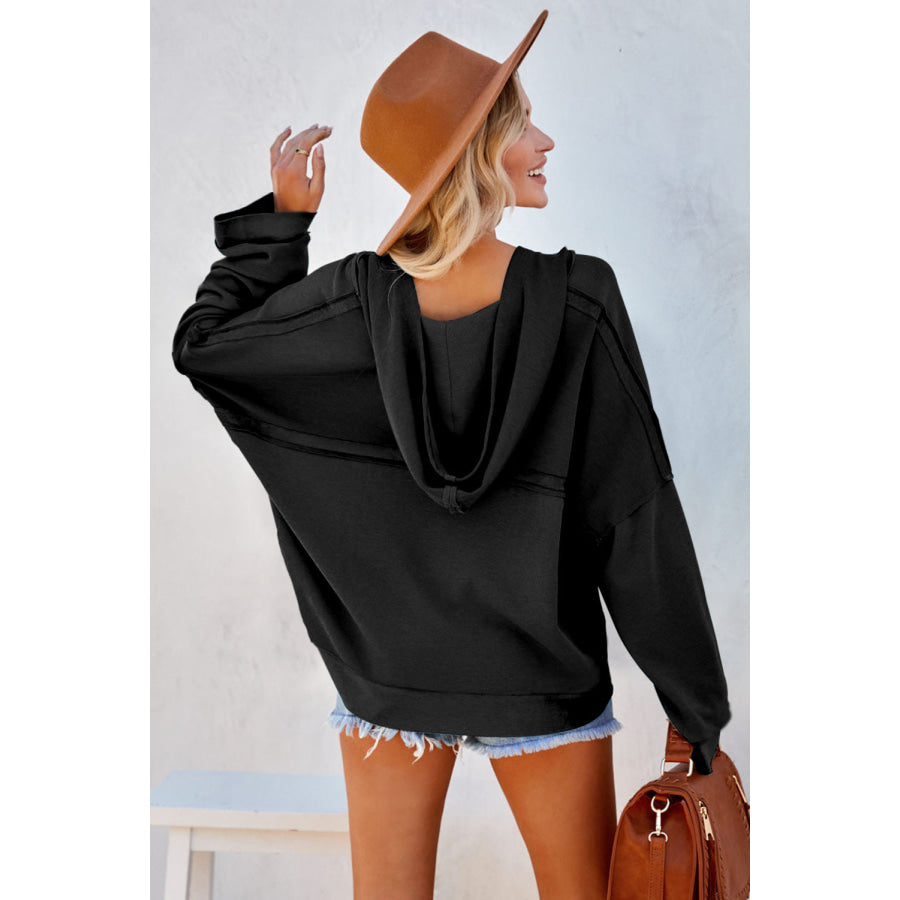 Exposed Seam Long Sleeve Hoodie Apparel and Accessories