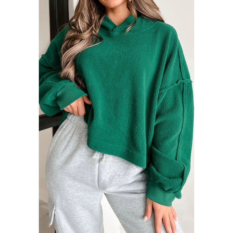 Exposed Seam Long Sleeve Hoodie Dark Green / S Apparel and Accessories