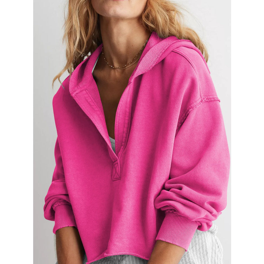 Exposed Seam Long Sleeve Hoodie Hot Pink / S Apparel and Accessories