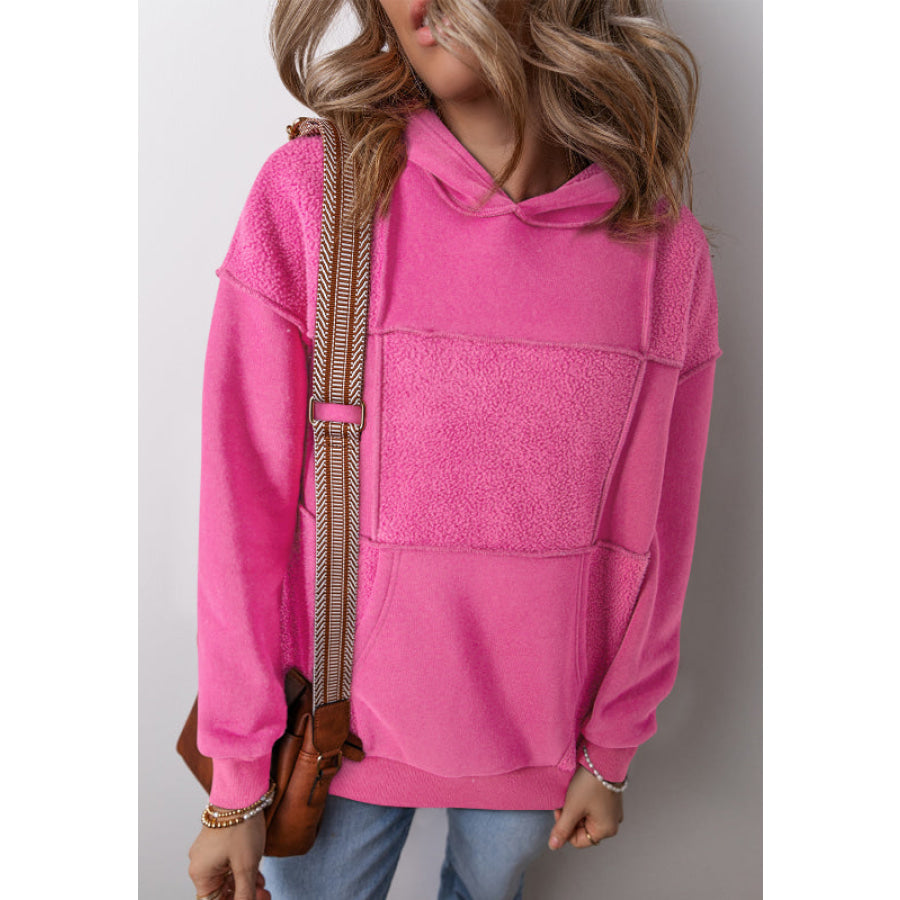 Exposed Seam Long Sleeve Hoodie Hot Pink / S Apparel and Accessories