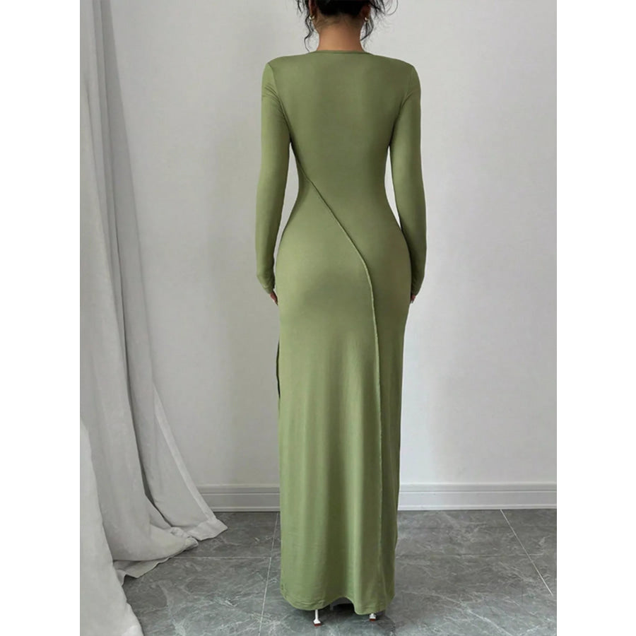 Exposed Seam Long Sleeve Maxi Dress Apparel and Accessories